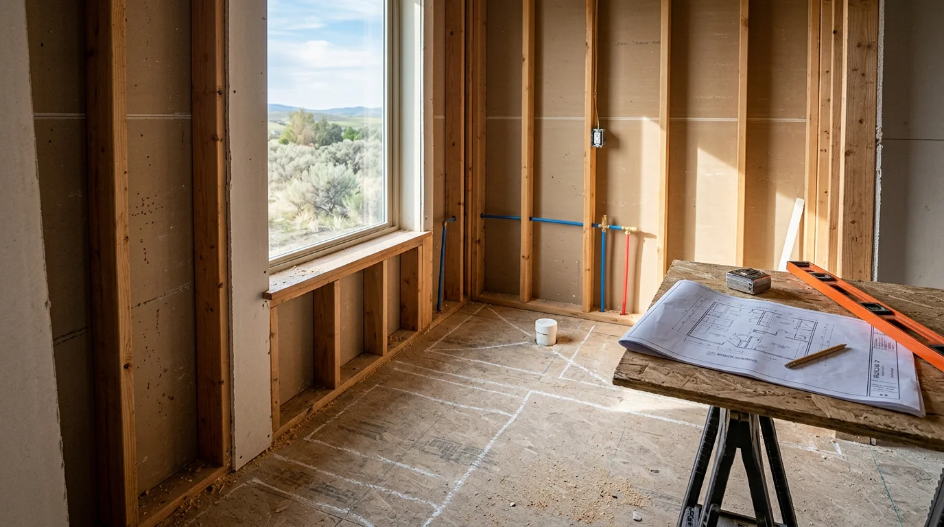 A replanned single-level bathroom in a Fruitland, Idaho home showing clear fixture spacing between the vanity, toilet, and walk-in shower. The layout reflects a practical arrangement suited to the compact footprint common in Payette County ranch-style homes.