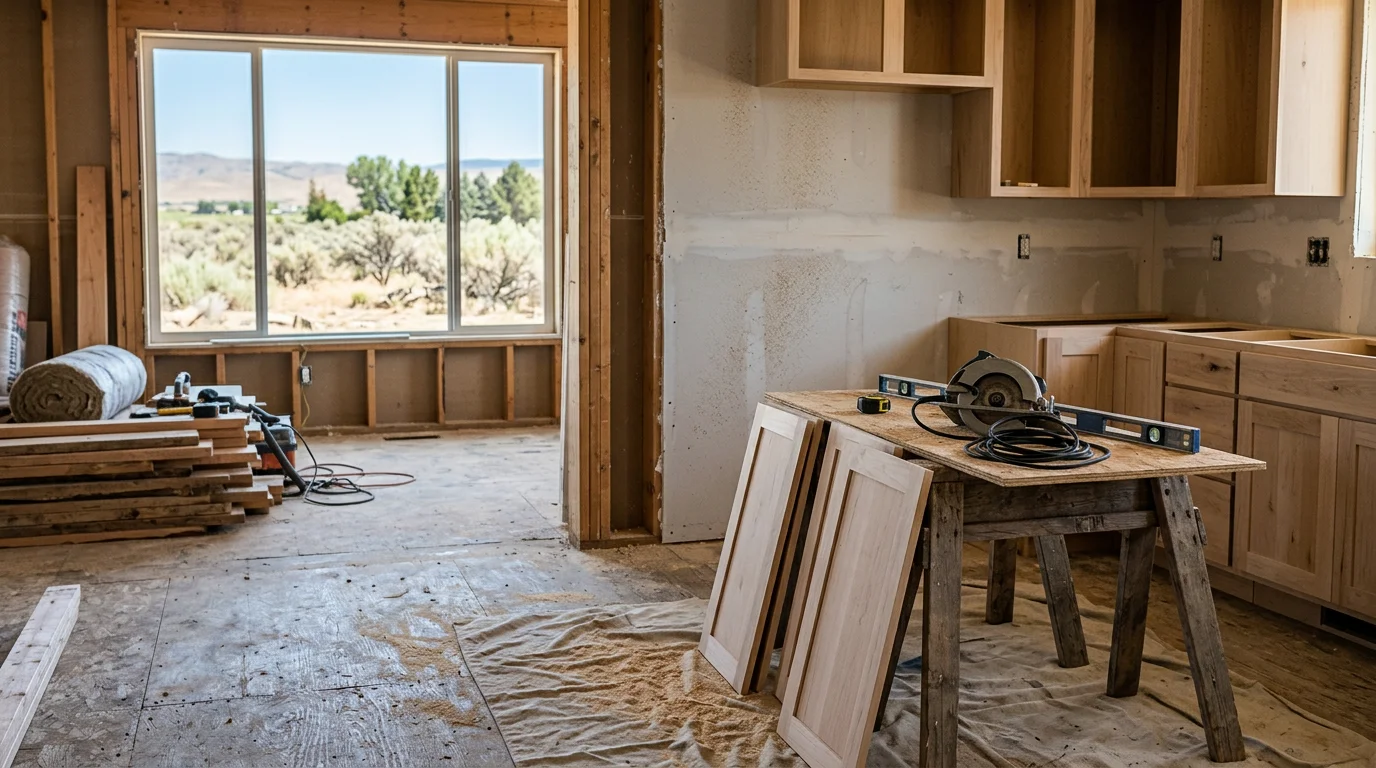 A remodeled interior room inside a ranch-style home in Fruitland, Idaho, showing updated walls, trim, and flooring completed by a local general contractor. The space reflects a practical residential improvement typical of Payette County homes.