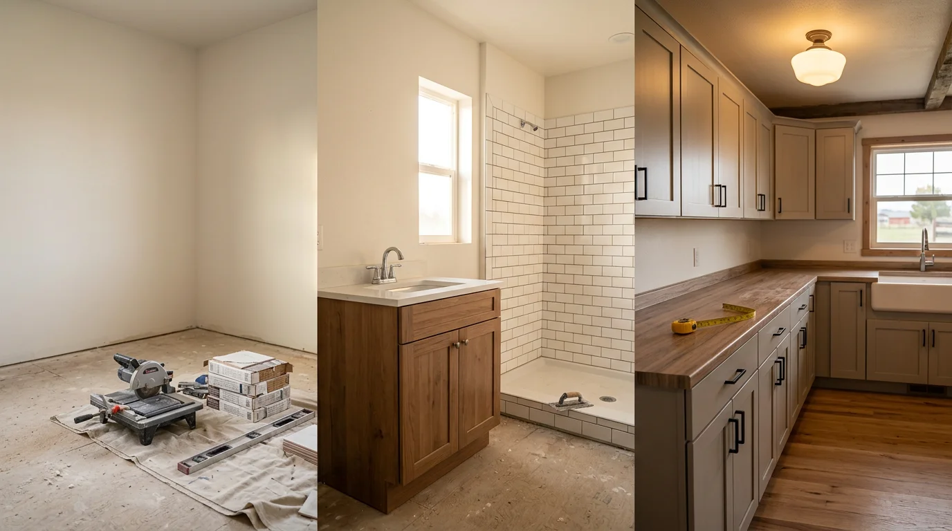 A remodeled kitchen in a Fruitland, Idaho home featuring updated cabinetry, new countertops, and fresh tile work. The space reflects the kind of functional, clean finish Red Oak Construction delivers for local homeowners.